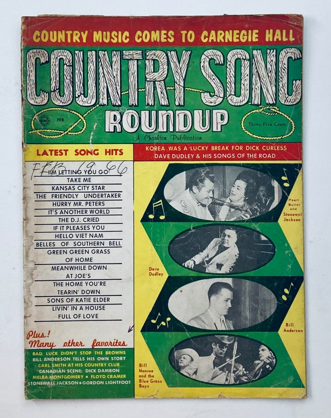 VTG Country Song Roundup Magazine February 1966 Pearl Butler & Stonewal Jackson