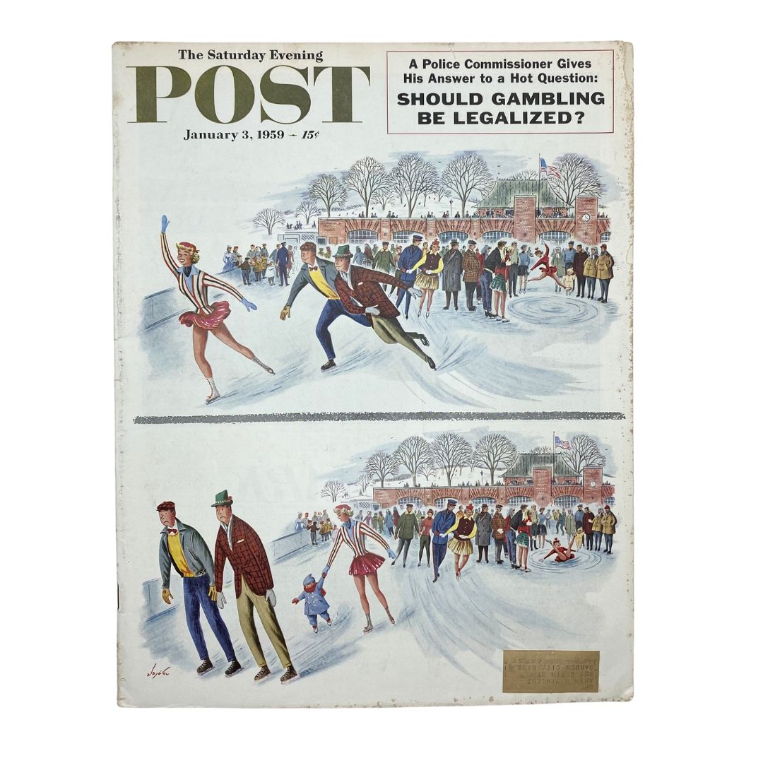 Saturday Evening Post Magazine January 3 1959 Ice Skating - Constantin Alajalov