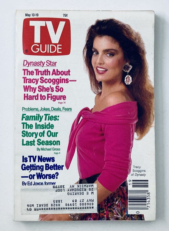 TV Guide Magazine cover from May 13, 1989, featuring Tracy Scoggins from Dynasty, showcasing nostalgia for classic television with engaging headlines.