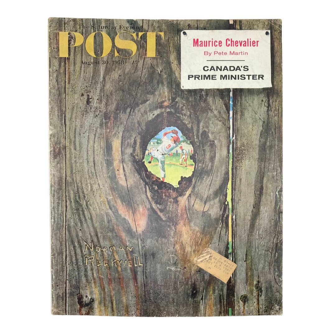 Saturday Evening Post Magazine August 30 1958 Through a Knothole Norman Rockwell