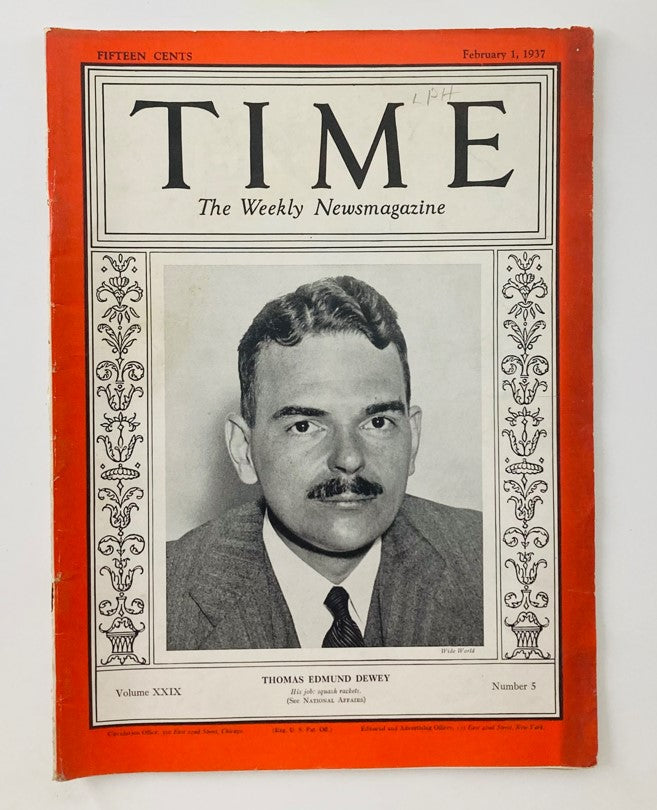 VTG Time Magazine February 1 1937 Vol 29 No. 5 Thomas Edmund Dewey