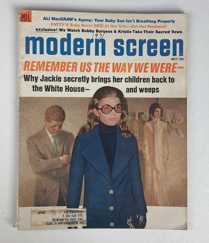 Cover of VTG Modern Screen Magazine May 1971, Volume 65, No. 5 featuring Jackie Kennedy and John F. Kennedy with an article about Jackie bringing her children back to the White House.