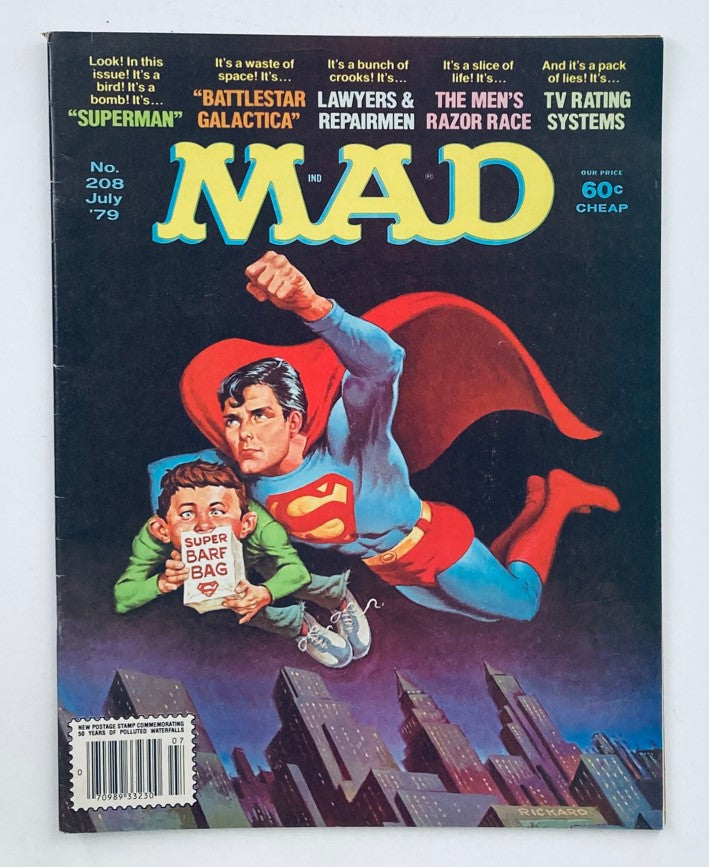 Mad Magazine July 1979 No. 208 Superman & Alfred Neuman 6.0 FN Fine No Label