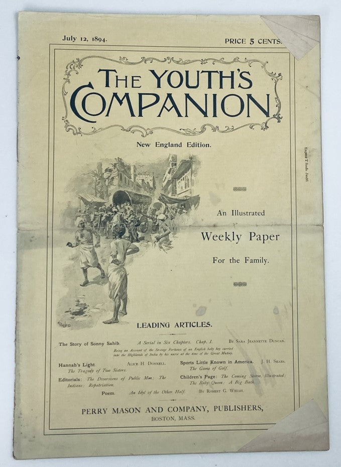 VTG The Youth's Companion Magazine July 12 1894 Story of Sonny Sahib No Label