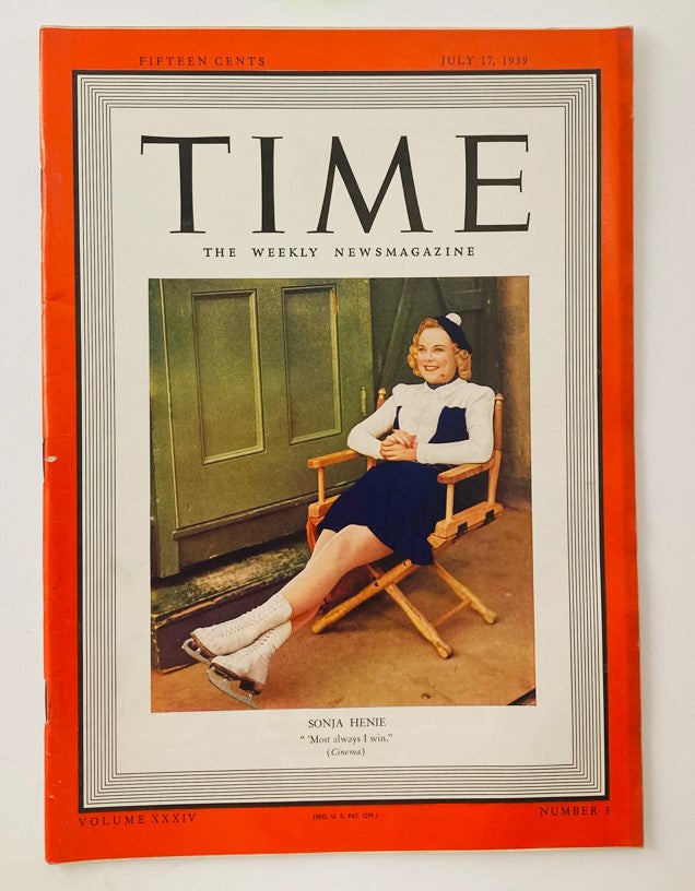 VTG Time Magazine July 17 1939 Vol 34 No. 3 Norweigan Figure Skater Sonja Henie