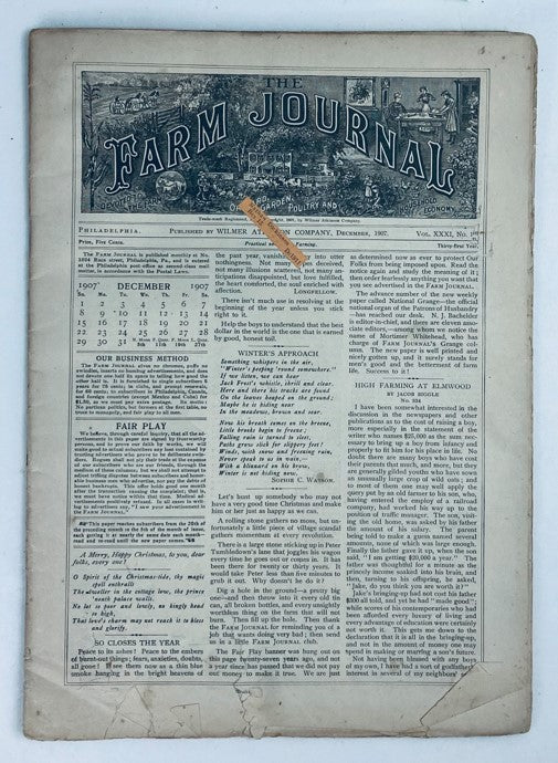 VTG The Farm Journal Magazine December 1907 Vol 31 #1 High Farming at Elmwood