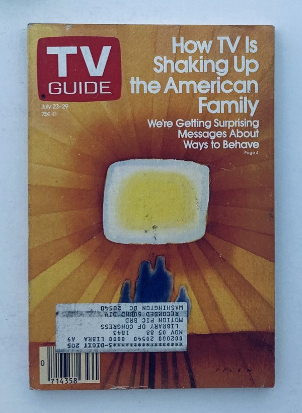 TV Guide Magazine July 23, 1988 issue featuring the cover story 'How TV Is Shaking Up the American Family' with vibrant artistic design and a television set illustration.