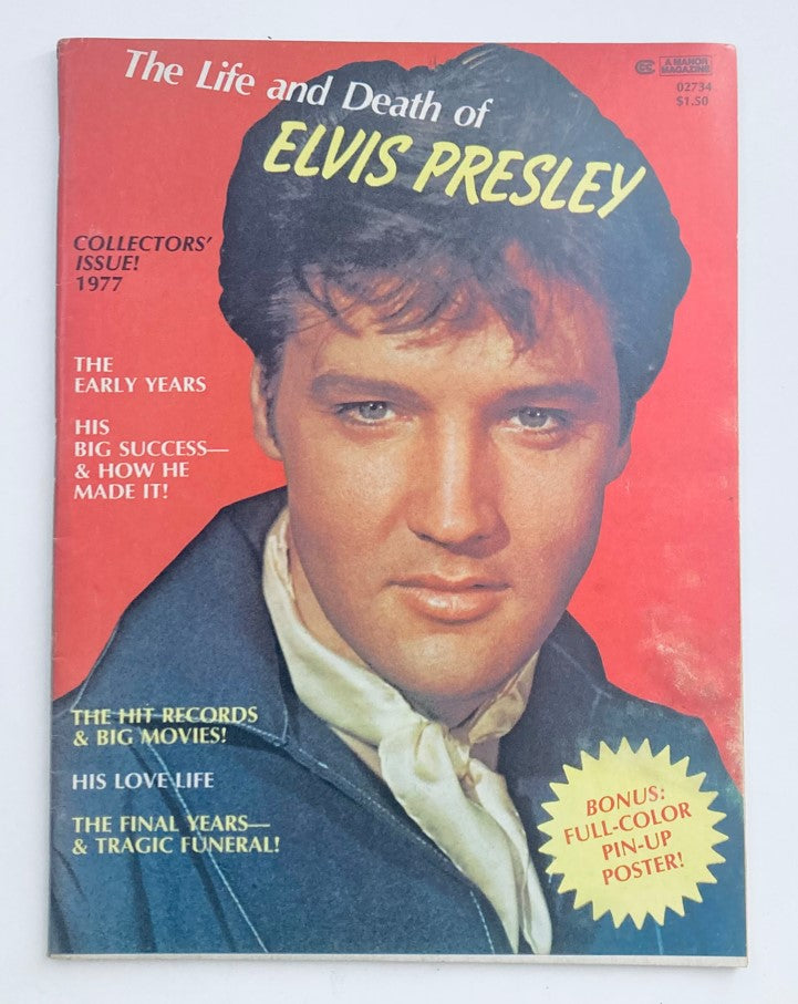 VTG Manor Magazine 1977 The Life and Death of Elvis Presley w Poster No Label