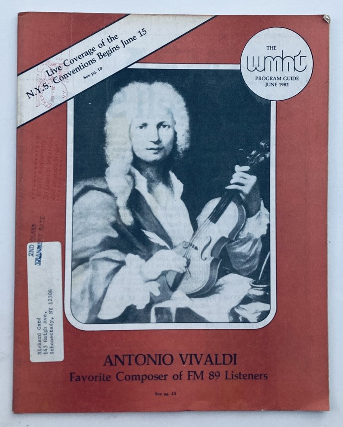 VTG WMHT Program Guide Magazine June 1982 Vol 19 No. 6 Antonio Vivaldi