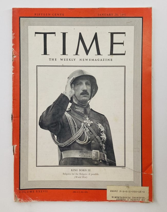 VTG Time Magazine January 20 1941 Vol 37 No. 3 King Boris III of Bulgaria