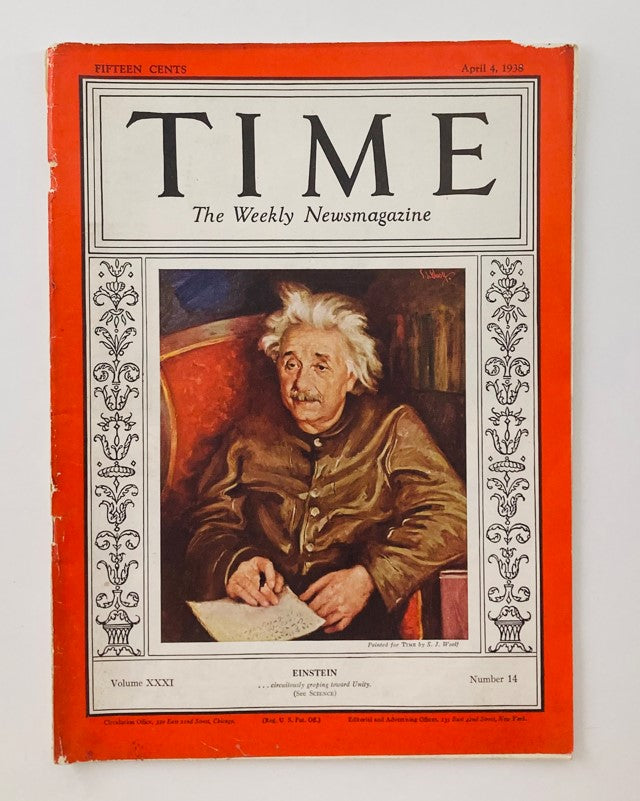 VTG Time Magazine April 4 1938 Vol 31 No. 14 Physicist Albert Einstein