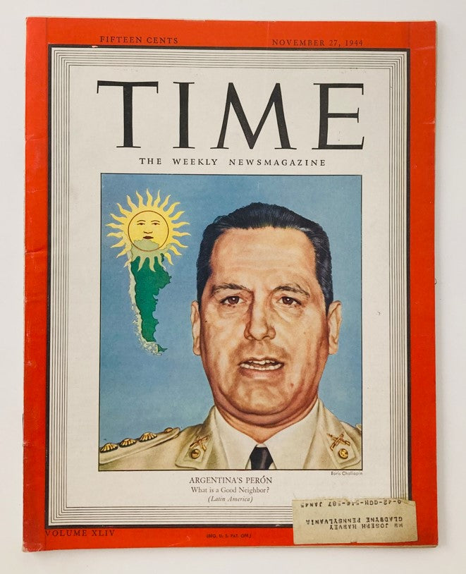 VTG Time Magazine November 27 1944 Vol 44 Argentina's Juan Perón