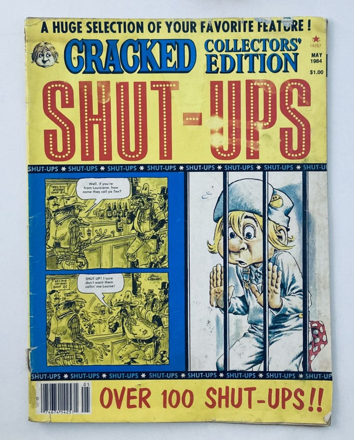 Cover of VTG Cracked Collector's Ed. Magazine May 1984 featuring SHUT-UPS, showcasing humorous vintage comic art.