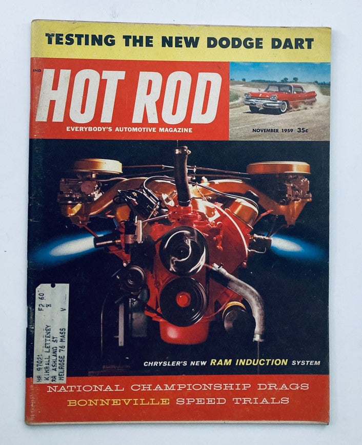 VTG Hot Rod Magazine November 1959 Vol 12 No. 11 Chrysler's Ram Induction System