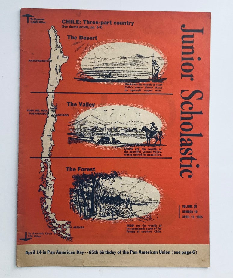 Junior Scholastic Magazine April 13 1955 Chile Three-Part Country No Label