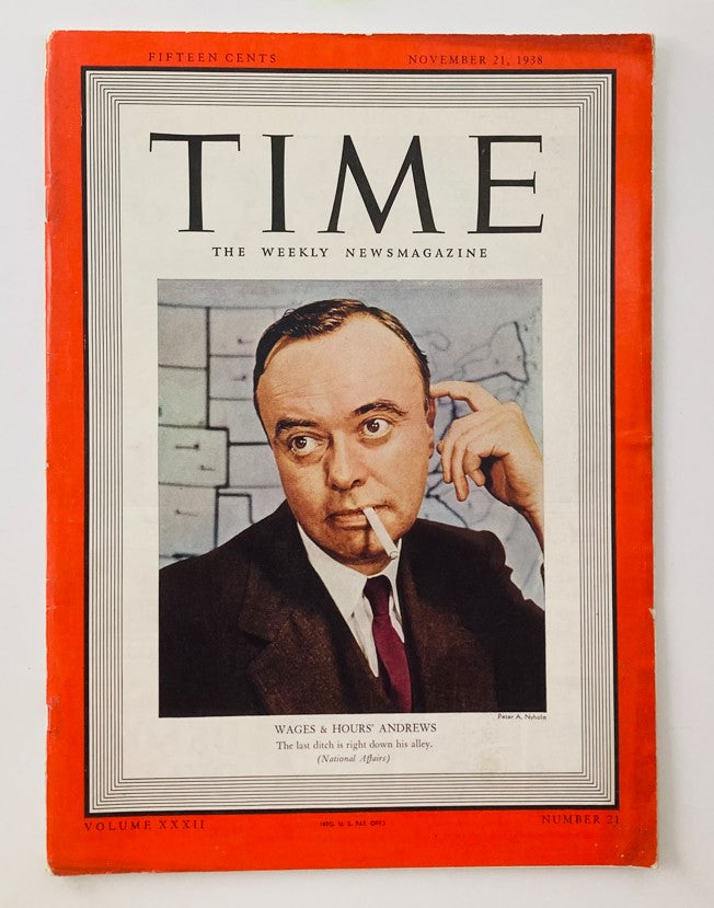 VTG Time Magazine November 21 1938 Vol 32 No. 21 Wages & Hours' Elmer F. Andrews