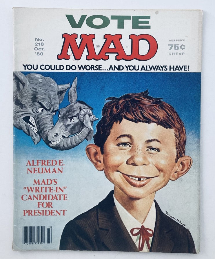 VTG Mad Magazine October 1980 No. 218 Alfred for President 4.0 VG No Label