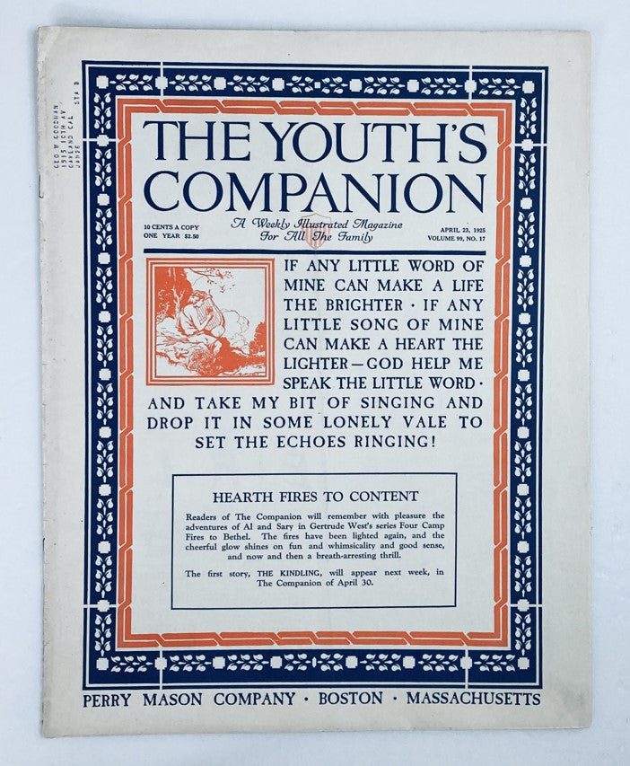 VTG The Youth's Companion Magazine April 23 1925 Hearth Fires To Content