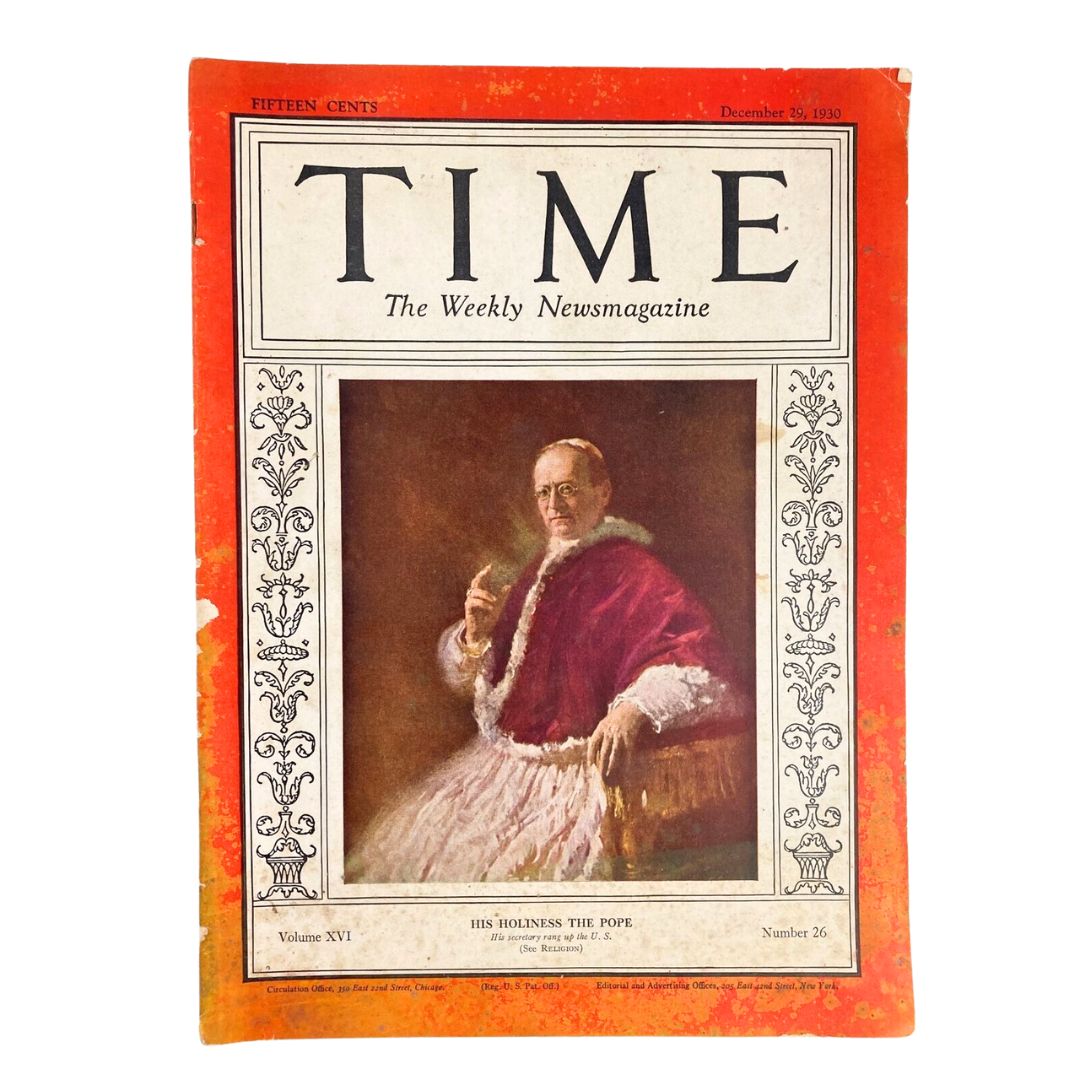 VTG Time Magazine December 29 1930 Vol 16 No. 26 His Holiness The Pope Pius XI