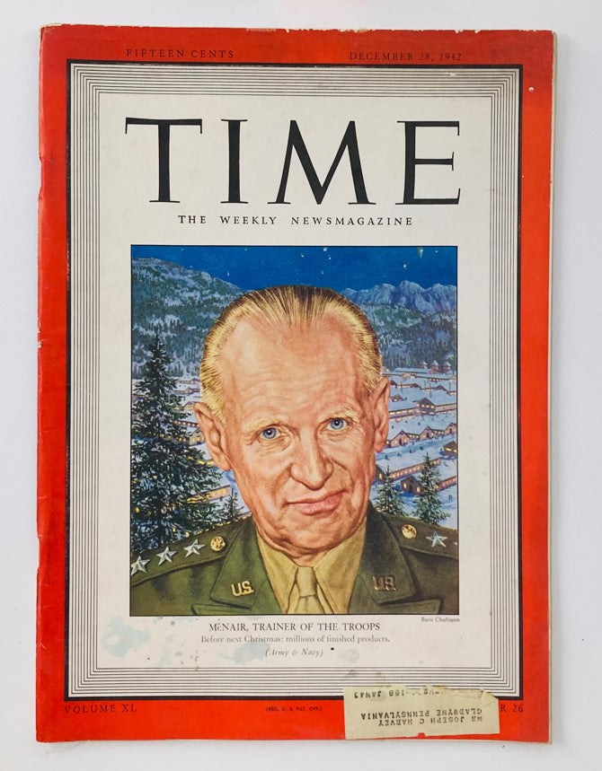 VTG Time Magazine December 28 1942 Vol 40 No. 26 Lesley J. McNair WWII