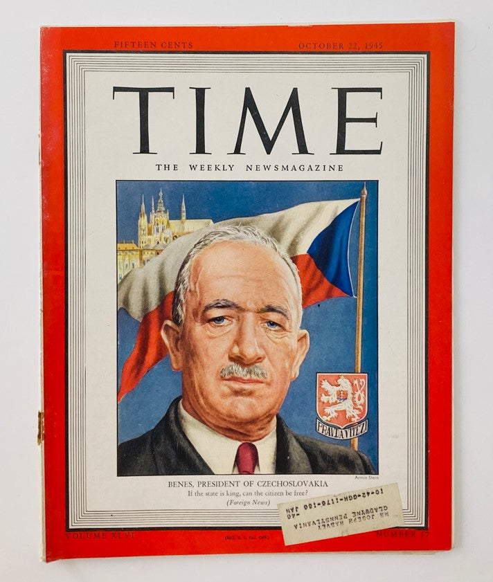 VTG Time Magazine October 22 1945 Vol 46 No. 17 Edvard Beneš of Czechoslovakia