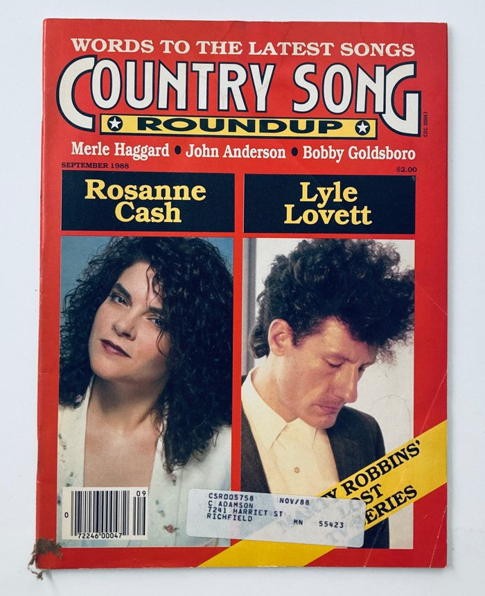 VTG Country Song Roundup Magazine September 1988 Roseanne Cash and Lyle Lovett