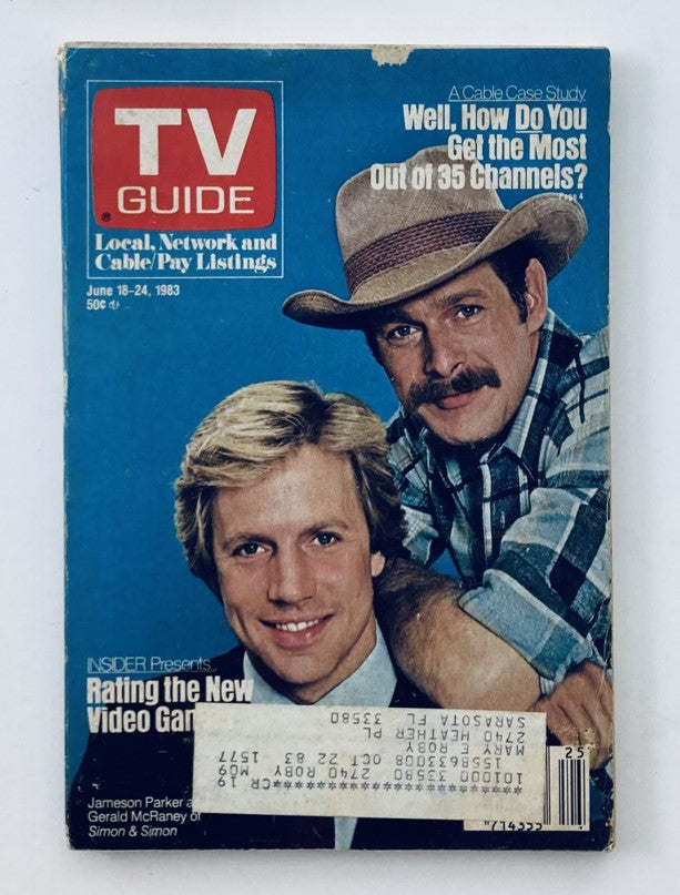 TV Guide Magazine June 18 1983 cover featuring Jameson Parker and Gerald McRaney, showcasing vintage design and television listings from the Tampa-Sarasota edition.