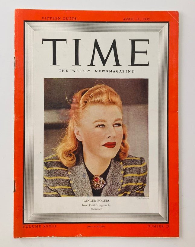 VTG Time Magazine April 10 1939 Vol 33 No. 15 American Actress Ginger Rogers