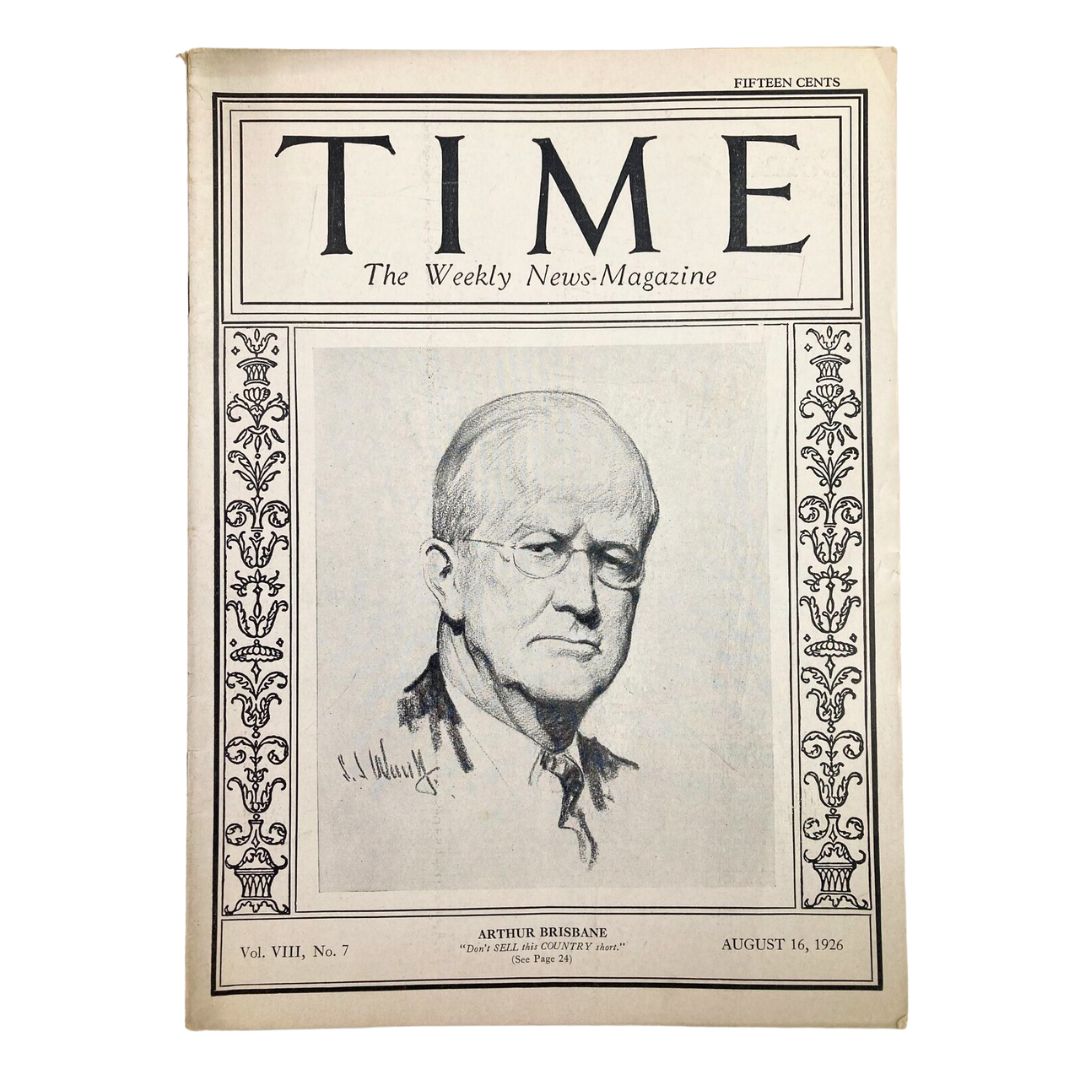 VTG Time Magazine August 16 1926 Vol 8 #7 Arthur Brisbane Cover