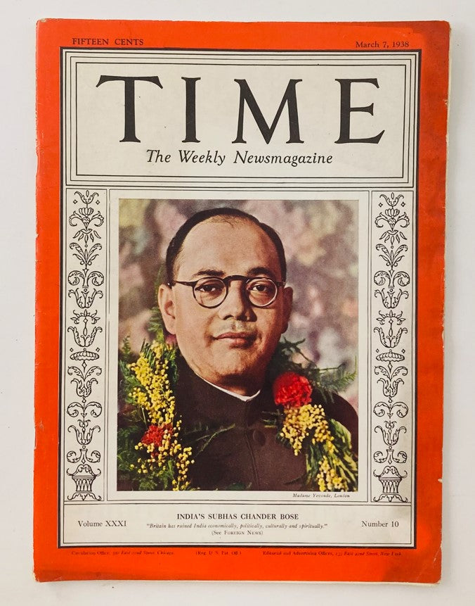 VTG Time Magazine March 7 1938 Vol 31 No. 10 India's Subhas Chandra Bose