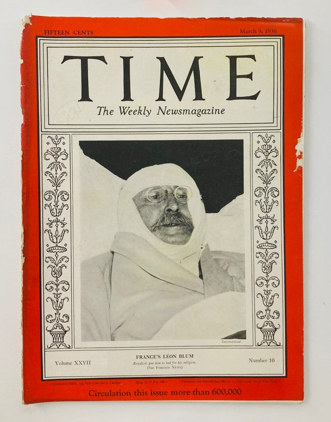 VTG Time Magazine March 9 1936 Vol 27 No. 10 France's Léon Blum