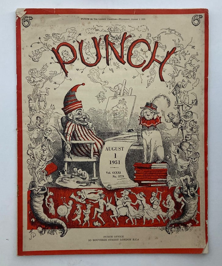 VTG Punch Magazine August 1 1951 Vol 221 No. 5779 WWII Cartoon & Humour No Label