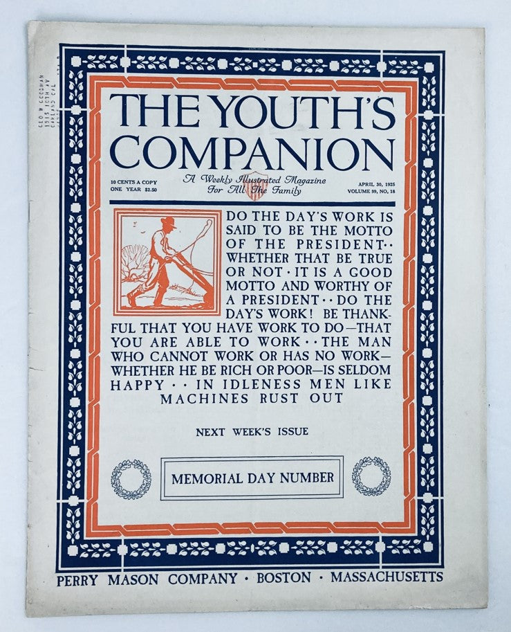 VTG The Youth's Companion Magazine April 30 1925 Vol 99 #18 Machines Rust Out