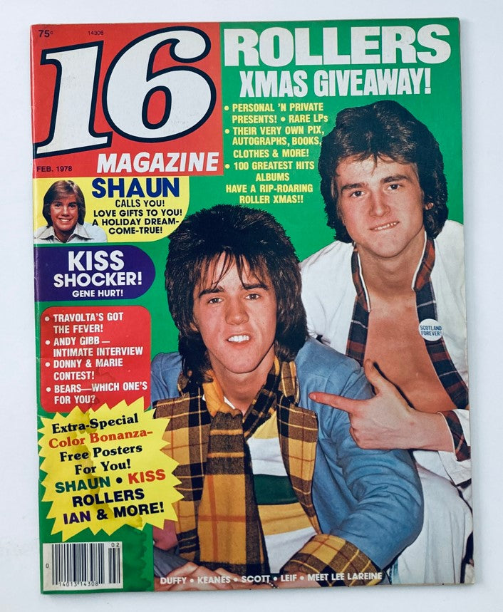 VTG 16 Magazine February 1978 Kiss, Shaun Cassidy John Travolta Poster No Label