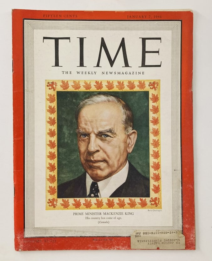 VTG Time Magazine January 7 1946 Vol 47 No. 1 William Lyon Mackenzie King