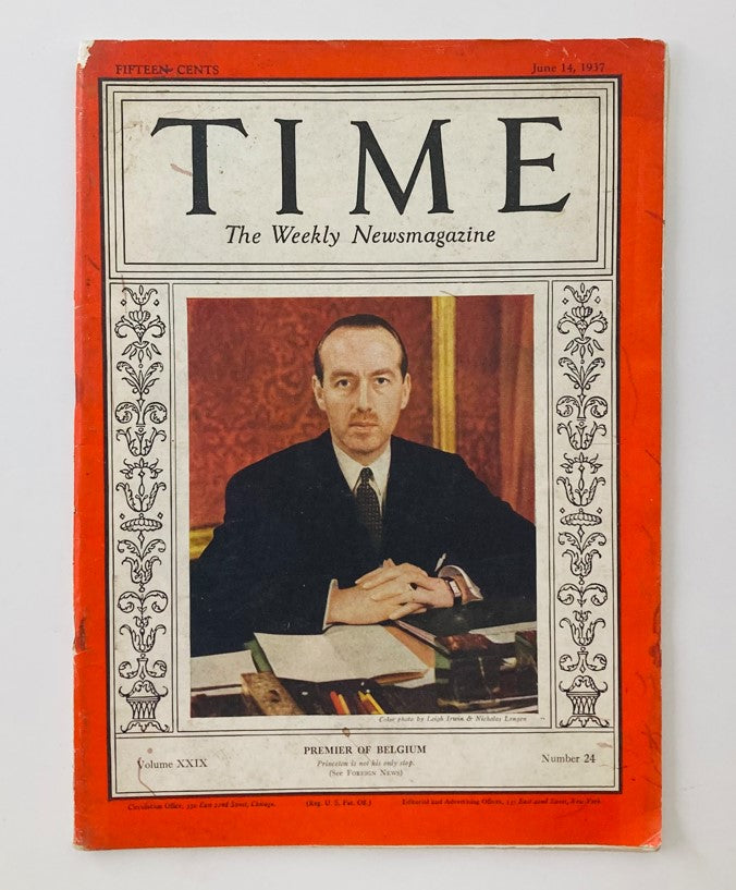 VTG Time Magazine June 14 1937 Vol 29 No. 24 Premier of Belgium Paul van Zeeland