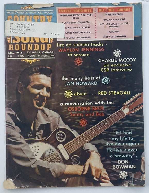 VTG Country Song Roundup Magazine December 1972 Waylon Jennings in Session