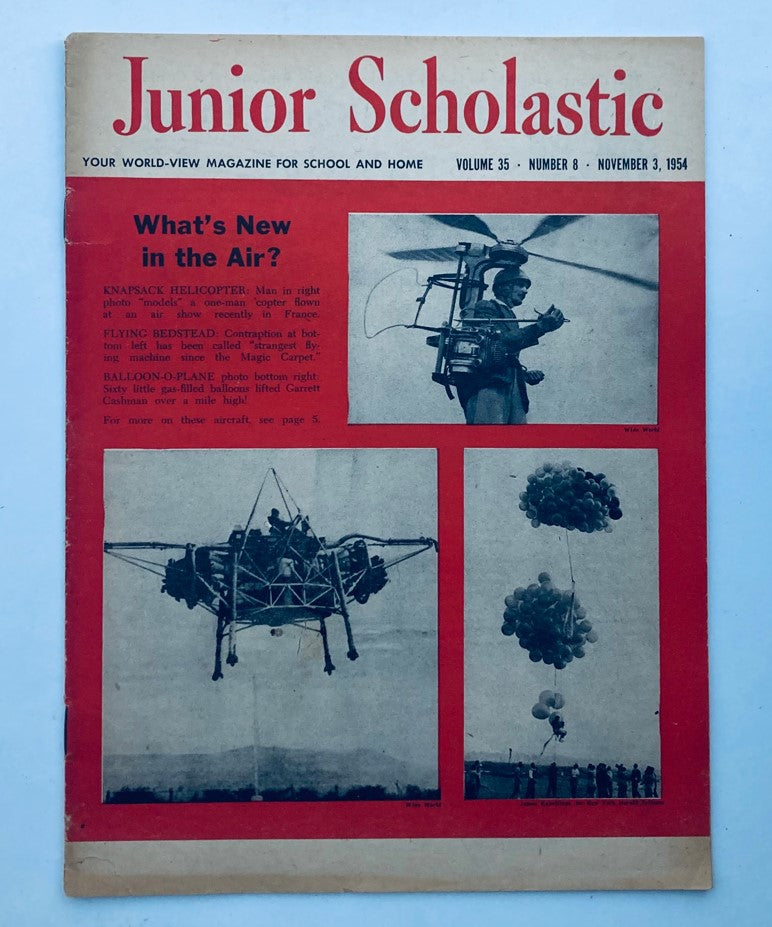 VTG Junior Scholastic Magazine November 3 1954 Knapsack Helicopter No Label