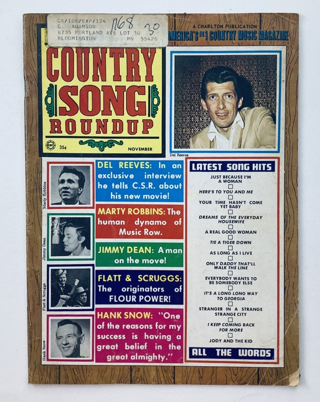 VTG Country Song Roundup Magazine November 1968 Del Reeves & Marty Robbins