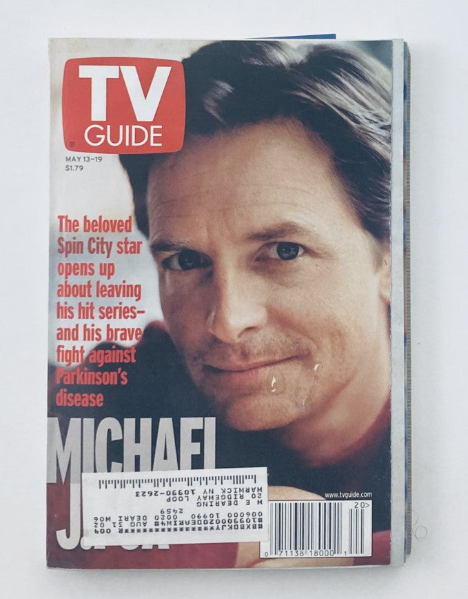 Cover of TV Guide Magazine May 13 2000 featuring Michael J. Fox from 'Spin City', showcasing the beloved star with an emotional expression, representing his fight against Parkinson's disease.