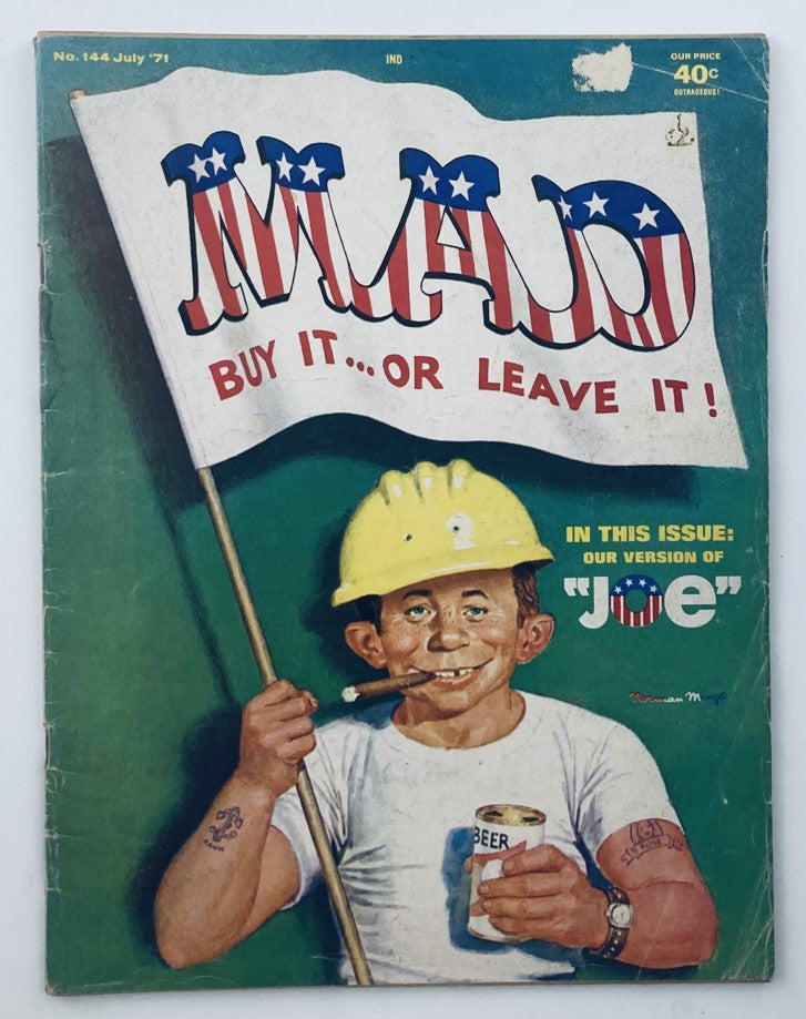 Mad Magazine July 1971 No. 144 Alfred Neuman as Joe 2.0 Good No Label