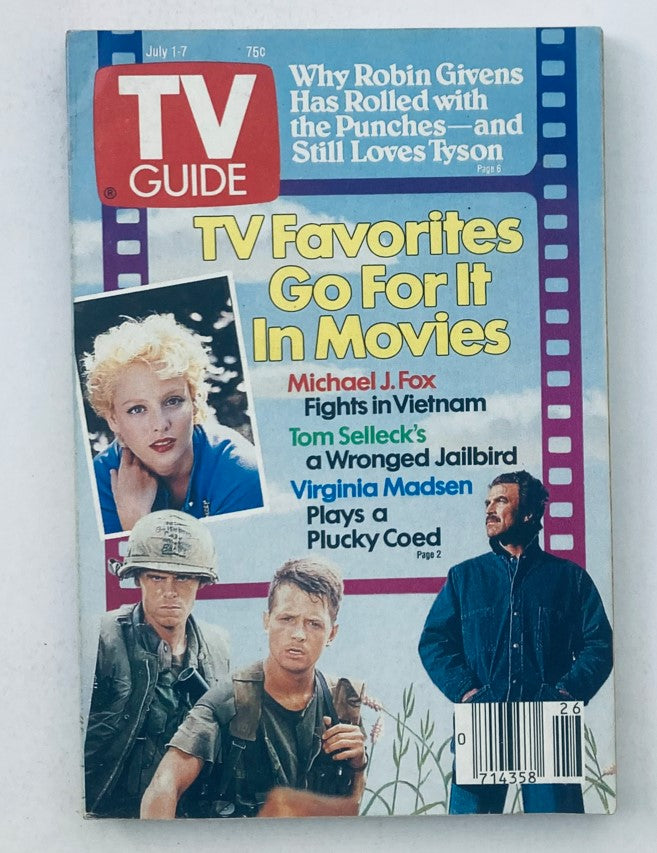 TV Guide Magazine July 1 1989 featuring Michael J. Fox on the cover, highlighting 'TV Favorites Go For It In Movies', with additional mentions of Robin Givens, Tom Selleck, and Virginia Madsen.