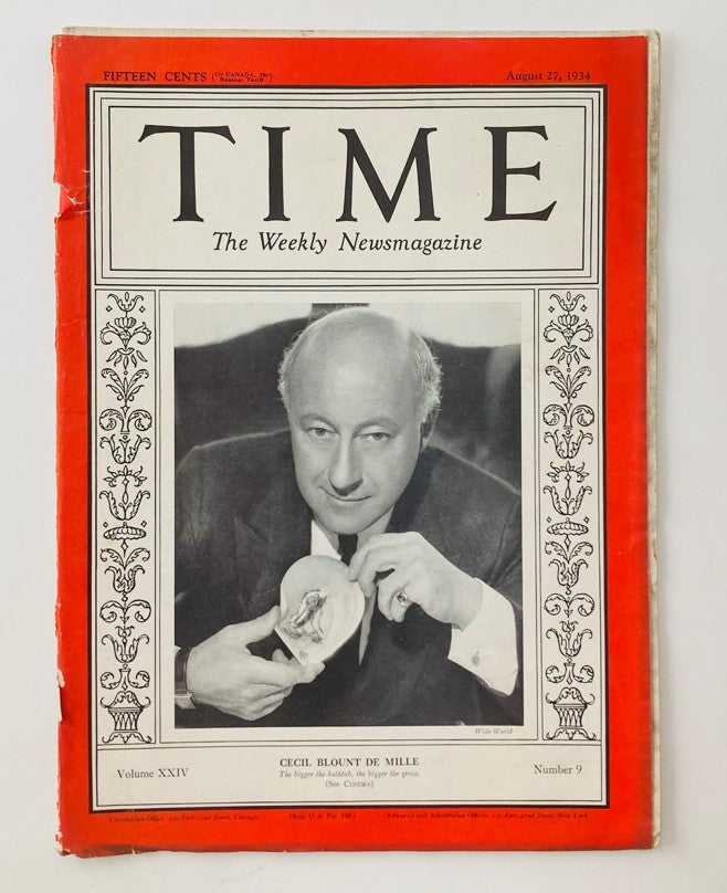 VTG Time Magazine August 27 1934 Vol 24 No. 9 Cecil Blount De Mille