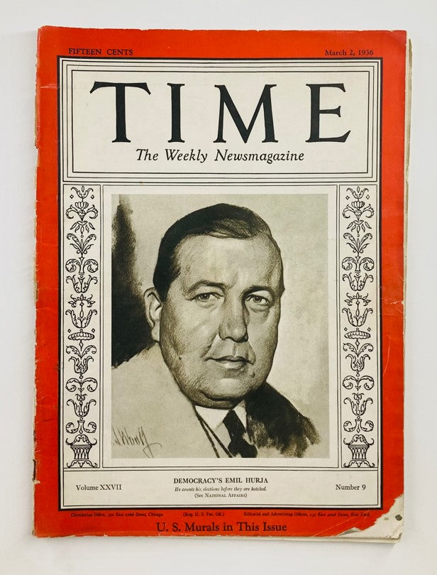 VTG Time Magazine March 2 1936 Vol 27 No. 9 Democracy's Emil Hurja