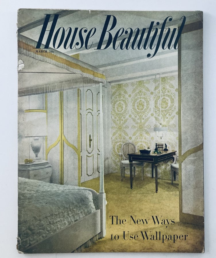 House Beautiful Magazine March 1958 Oriental Look in Modern Wallpaper No Label