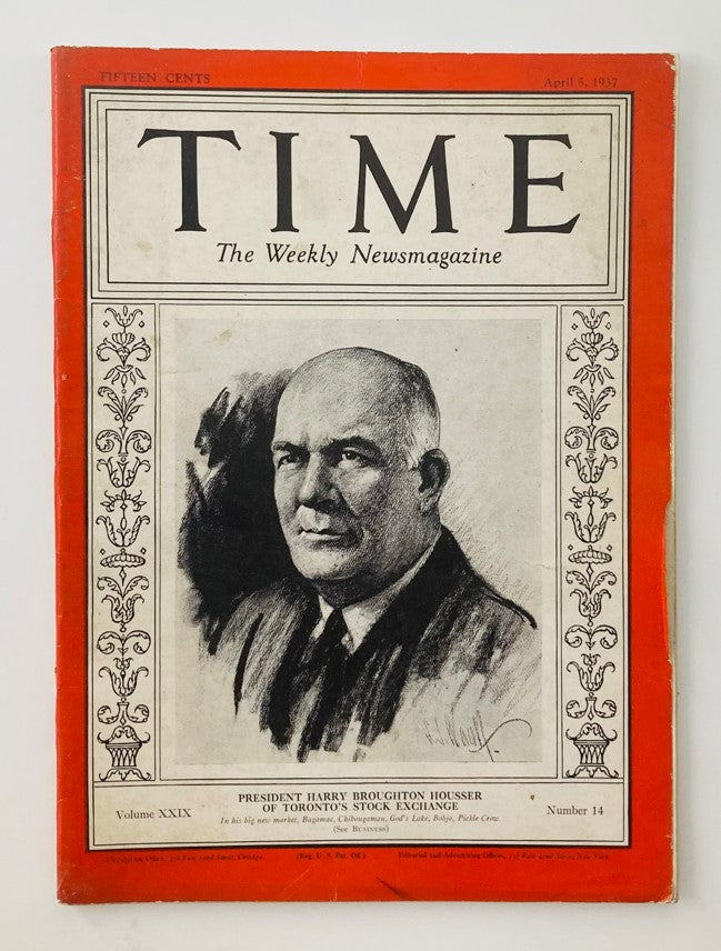 VTG Time Magazine April 5 1937 Vol 29 No. 14 President Harry Broughton Housser