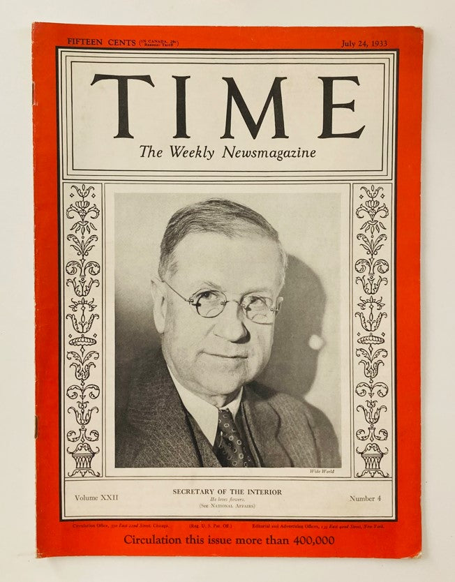 VTG Time Magazine July 24 1933 Vol 22 No. 4 Harold L. Ickes Sec. of The Interior