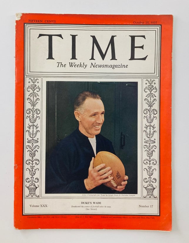 VTG Time Magazine October 25 1937 Vol 30 No. 17 Duke's Wallace Wade