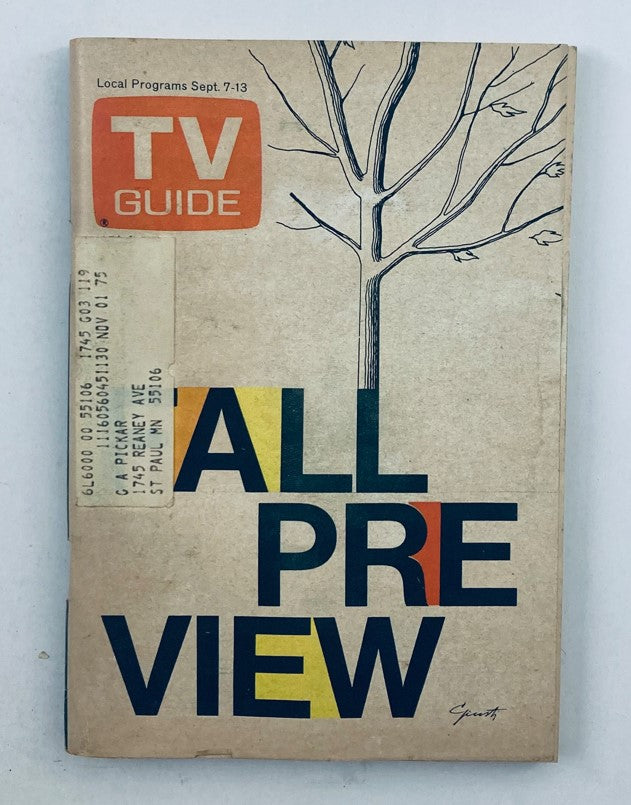 TV Guide Magazine September 7 1974 #1119 Fall Preview Minneapolis-St. Paul Ed.