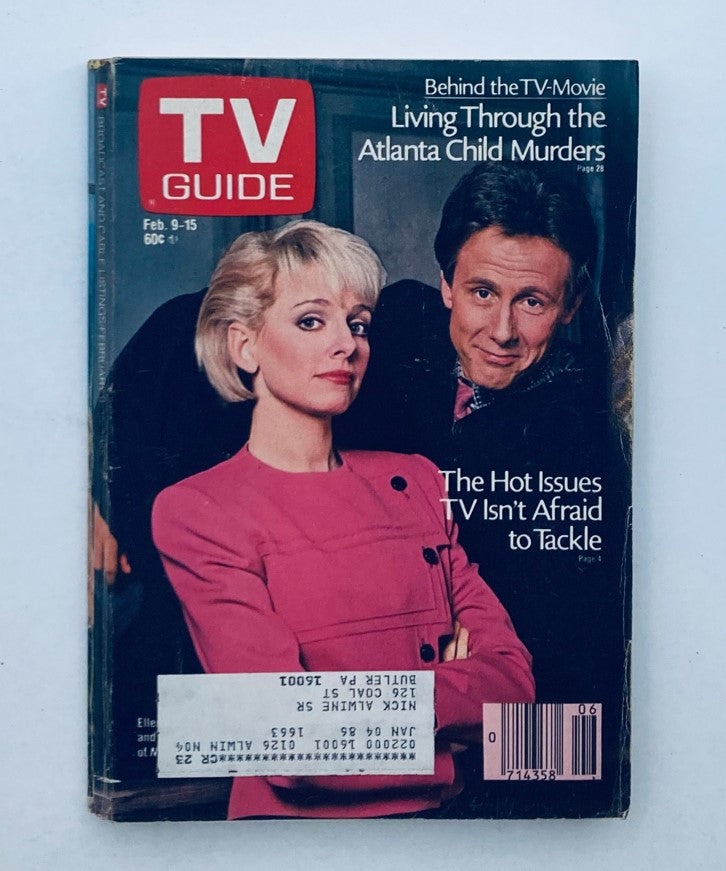Cover of TV Guide Magazine dated February 9, 1985 featuring Harry Anderson, highlighting the headline 'Behind the TV-Movie Living Through the Atlanta Child Murders'. The magazine is aimed at detailing hot television issues.